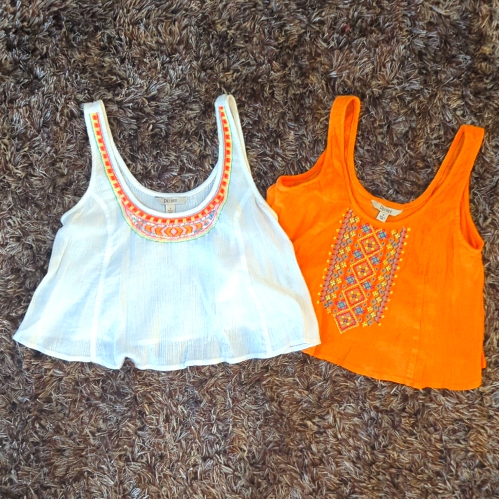 Pair of crop tops by Decree size small white and orange
